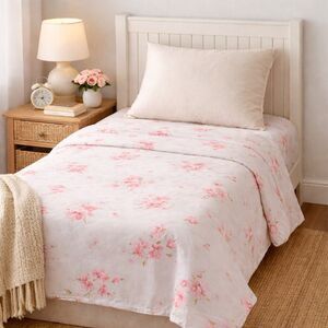 VTG Pacific Combed Percale Twin Flat Sheet Essence of Spring Pink Floral 72x108